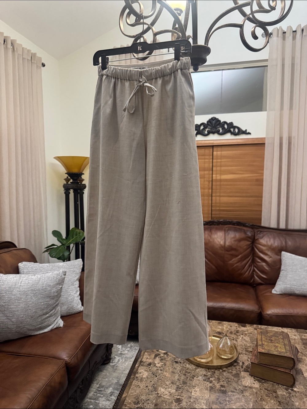 Elizabeth and James Wide-Leg Drawstring Pants - Light Gray